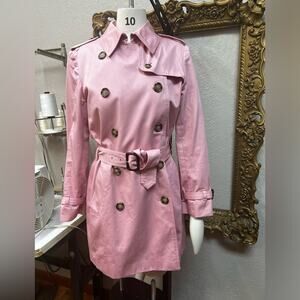Vintage Jones New York Pink Trench Coat With Polka Dot Lining Women’s Size M